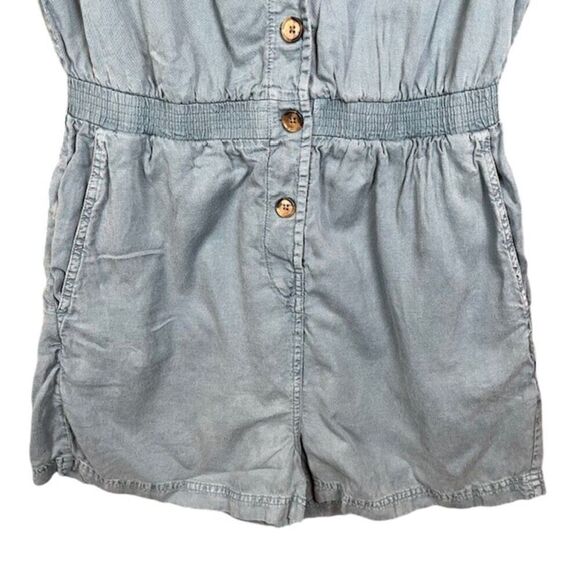 Faherty Arlie Short Romper Tencel Linen Blend Soft Blue Button Front Size Medium - Picture 4 of 14